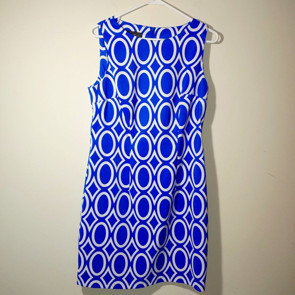 ALYX DRESS Blue White Geometric Print Sleeveless Dress Size 10